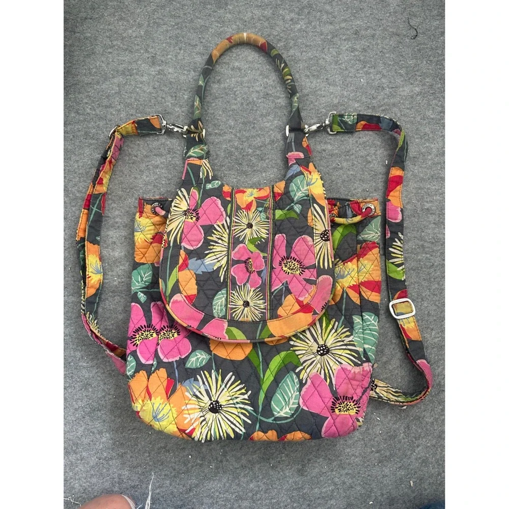 Vera Bradley Jazzy Blooms Convertible Backpack Tote Floral Quilted Cotton Bag
